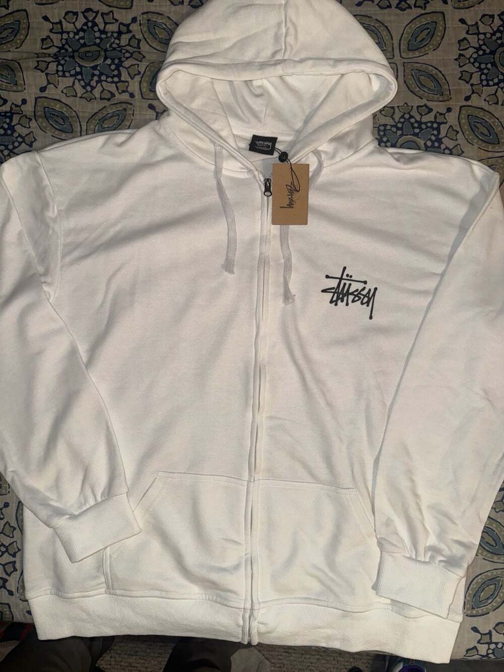 Stüssy Basic Stüssy Logo Full-Zip Hoodie - White